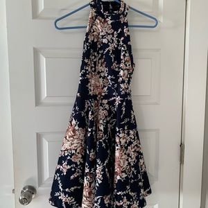 Dark Blue floral Mock halter dress
